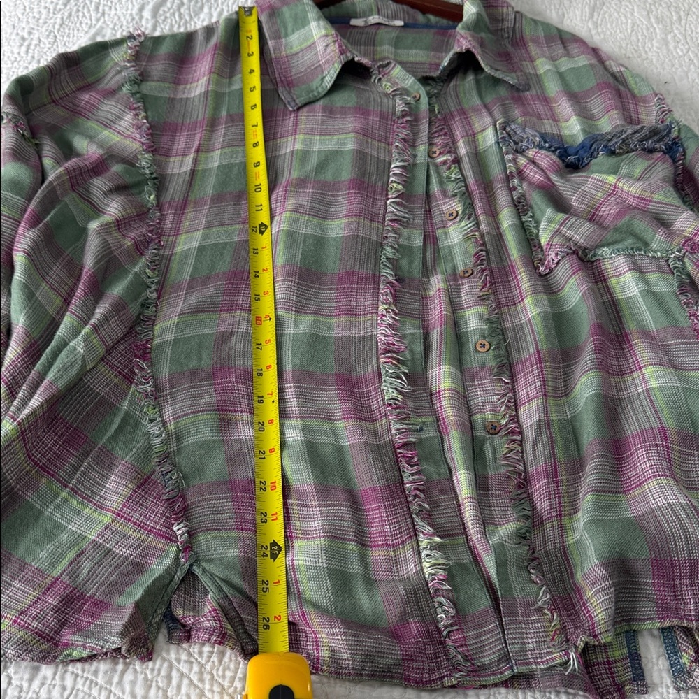 Intimately by Free People Plaid Button Down Shirt - Green and Purple - Picture 8 of 10